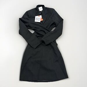 Extro & Vert Blazer Dress Women 10 Black Twist Front Open Back Shoulder Pads